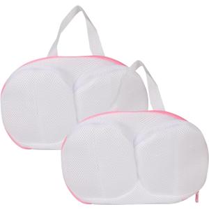 Large Bra Laundry Bags for Washing Machine, Bra Washing Bags for Laundry, Ensures No Deformation with 3D Protection, with Handle and Zipper, Suitable for Ladies to Wash Delicate Clothes (Pink, 2 PCS)
