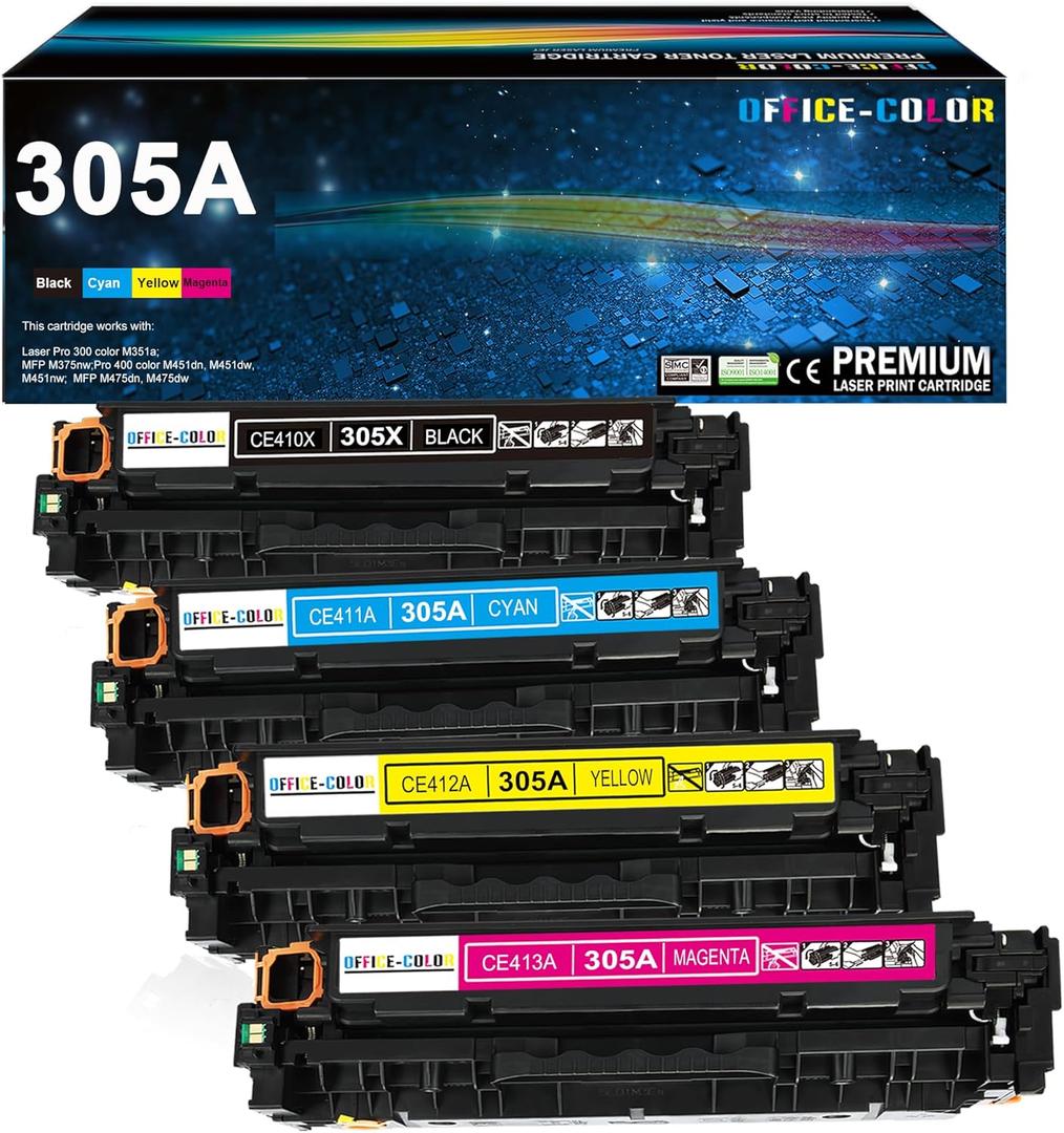 305A Black,Cyan,Magenta,Yellow Toner Cartridges 4 Pack for HP LaserJet Pro 400 Color M451dn M451nw M451dw MFP M475dw M475dn Pro 300 M375nw Toner