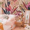 Peel and Stick Floral Wall Mural, Leather Textured Vinyl Self-Adhesive Wallpaper for Bedroom Living Room Accent Wall Decor, Colorful Exotic, Bird of Paradise, 92''x125''