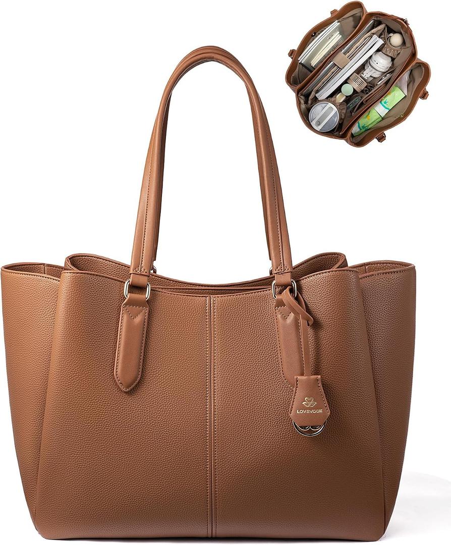 LOVEVOOK Laptop Tote Bag for Women 15.6 In Work Bags with Triple Compartments Large Faux Leather Computer Office Briefcase