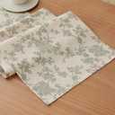100% Cotton French Pastoral Table Runners, 13x90 Inch Green Farmhouse Table Runners 90 Inches Long, Vintage Flowers Print Home Decors