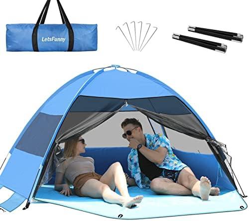 Large 3-4 Person Beach Tent - UPF 50+ Anti-UV, Easy Setup with Extended Floor & Mesh Windows, Portable for Camping Fishing (Blue)