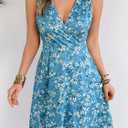 Casual Sleeveless Summer Dresses for Women | Floral Sundress, Wrap V-Neck, Elastic Waist with Pockets, Fit and Flare A-Line Design for Vacation, Beach, Casual Wear (M)