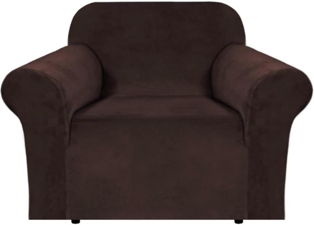 H.VERSAILTEX Stretch Velvet Armchair Cover Couch Covers 1 Cushion Chair Slipcover for Living Room Furniture Cover Crafted from Thick Comfy Rich Velour (Chair 31"-49", Chocolate)