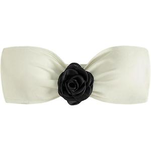 WDIRARA Women's Floral Appliques Strapless Crop Bandeau Bikini Tops Swimwear, XSmall