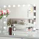 Kucitup Lighted Vanity Mirror with 10X Magnification, 15 Dimmable LED Bulbs, Touch Controls - Wall or Tabletop (White)