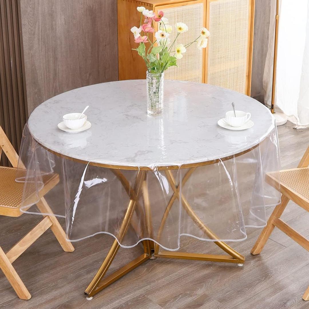 Walrus Clear Round Plastic Tablecloth Protector Waterproof Oil-Proof PVC Table Cloth Stain-Resistant Wipeable Table Cover for Round Table 90" Round