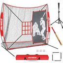 7'X7' Softball Practice Net - Pitching & Batting Net with Baseball Tee, Batter Dummy, Strike Zone & Bow Frame