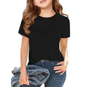 Girls Short Sleeve T Shirts Kids Summer Tops Crewneck Tees 5-14 Years Black