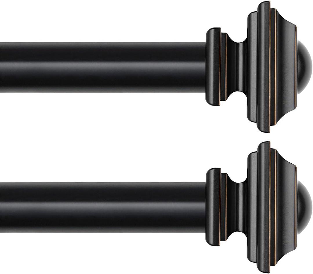 KAMANINA 2 Pack Curtain Rod 48 to 84 Inches (2.6-7.1ft), 1 Inch Curtain Rods for Windows, Single Drapery Rods with Square Finials, Black