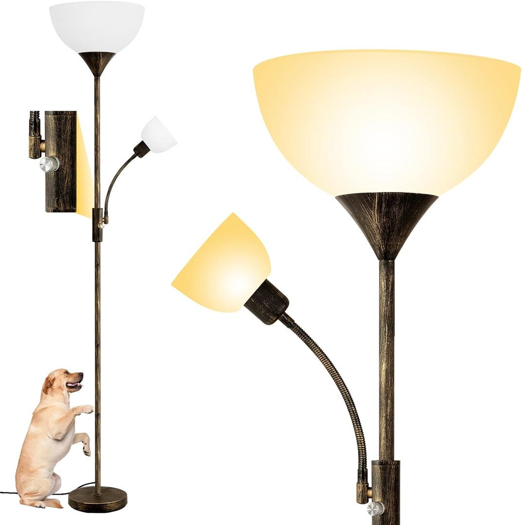 BoostArea Floor Lamps for Living Room, Standing Lamp, 71" Torchiere Floor Lamp with Reading Lamp, 3 Way Switch, Corner Floor Lamps for Living Room/Bedroom, Rustic Bronze Floor Lamp(E26 Base, No Bulb)