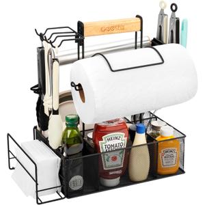 Geesta Grill Caddy - BBQ & Picnic Caddy with Paper Towel & Magnetic Tool Holders, Condiment Storage for Camper & Tailgate