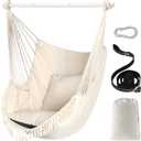 Chihee Hammock Chair Hanging Swing Max 500 Lbs 2 Cushions Included Metal Spreader Bar with Anti-Slip Grooves Portable Hanging Chair Side Pocket Large Macrame Bohemian Chair Indoor Outdoor