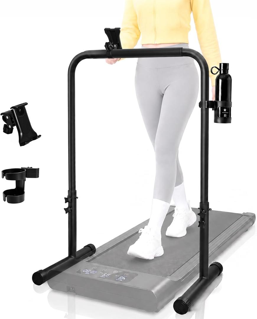25.5Inch Walking Pad Handle Bar Attachment Only with Cup and Phone Holder Stainless Steel Adjustable Treadmill Handrails,Increase Height from 30.7 to 39.37Inch,Comfortable Grip
