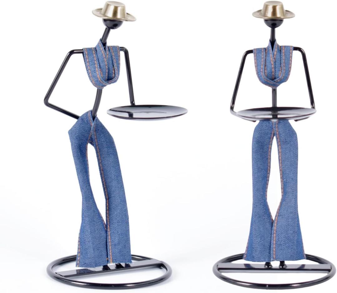 Cowboy Candle Holders for Western Decor, Metal Candlesticks for Cowboy Party Decorations, Black Candle Trays for Disco Cowgirl Party Decoration,Set Of 2(Dark Blue)