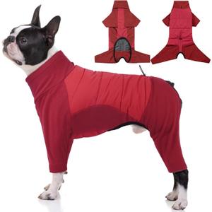 BRKURLEG Full Body Dog Winter Coat Warm Fleece Pullover Pajamas, Four Legs Covered Windproof Dog Jacket for Small to Large Dogs, Turtleneck Dogs Snowsuit, Pet Cold Weather Clothes, Red, Size: M