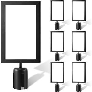 8 Pcs Stanchion Sign Holder Frame Portrait Top Stand Poster Display for 8.3 x 11.7 Inch Size Paper Double Sided Sign Frame with Cover for Crowd Control Sentry Stanchions (Black, Iron)