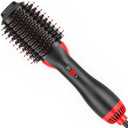 Hair Dryer Brush Blow Dryer Brush in One - One-Step Volumizer Hairdryer Styler and Hot Air Brush - Professional Salon Blowout Brush 60 mm Oval Barrel (Black,red)