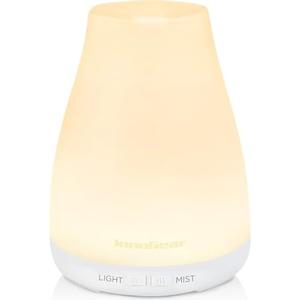 InnoGear Essential Oil Diffuser, Ultrasonic Diffusers for Home Aromatherapy Humidifier for Valentine's Gift Bedroom Room 7 Colors LED 2 Mist Mode Auto Off, Basic White