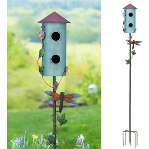 BAYN 57” Bird Houses Stake for Outside, Metal Wild Bird Feeder Double-Hole Birdhouse Stake with Cylinders Design Outdoor Decorations for Patio, Backyard, Garden