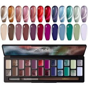 ABAC Solid Cat Eye Gel Nail Polish Palette,Hema-Free 24 Colors Pink Red Green Shimmer Cat Eye Gel Polish,Creme Gel Manicure Palette with Brush and Magnet Soak Off LED Gift for Women
