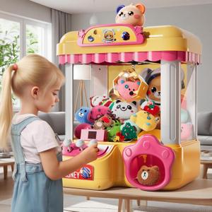 Claw Machine for Kids, Mini Vending Machine with Music & 36 Mini Toys, Candy Grabber Prize Dispenser, Electronic Arcade Game Birthday Party Gifts for 3 4 5 6 7 8 Years Old (Yellow)