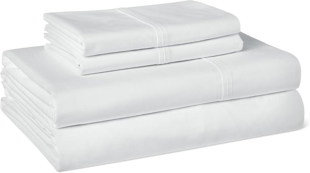 Amazon Basics Organic Cotton Sheet Set with 2-Pieces Pillowcase, White, Full