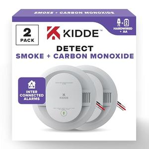 Kidde Hardwired Smoke & Carbon Monoxide Detector, AA Battery Backup Smoke Alarm, Interconnectable, LED Warning Light Indicators, 2 Pack