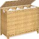 Laundry Hamper with 4 Removable Liner Bags; 176L Handwoven Rattan Laundry Basket with Lid & Heightened Feet; Clothes Hamper with Side Handles (Natural) (176L (33.46x13x26.57 Inches))