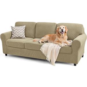 SUBRTEX 7 Pieces Stretch Sofa Slipcover Sets Couch Cover Sets Backrest Cushion Covers Furniture Protector Collection Set for Oversize Sofa Loveseat Chair Slip Covers(Large, New Kahki)