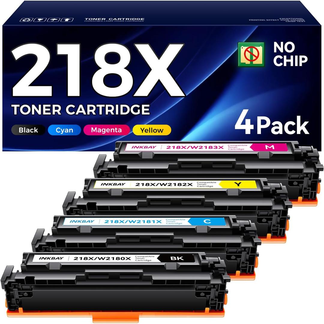 218X 218A Toner Cartridges 4 Pack 3201dw Compatible Replacement for HP 218X 218A Color Laserjet Pro MFP 3301fdw 3301cdw 3201dw 3301sdw Printer High Yield Ink Set W2180X (Black Cyan Yellow Magenta)