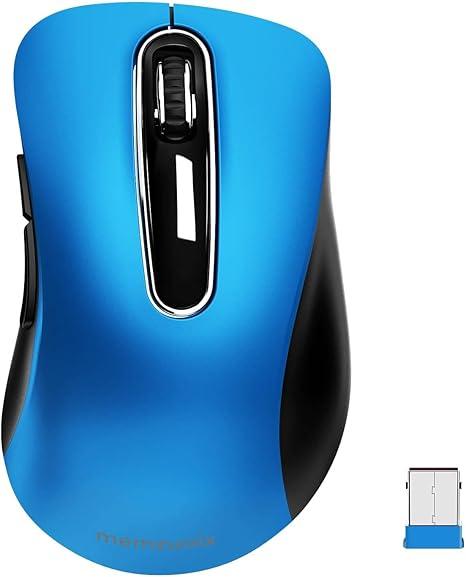 memzuoix 2.4G Portable Wireless Mouse, 1400 DPI Mobile Optical Cordless Mice with USB Receiver for Computer, Laptop, PC, Desktop, MacBook, 5 Buttons, Blue