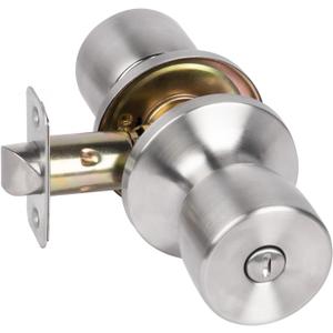 HOSOM Privacy Door Knob with Lock, Interior Door Knob for Bedroom and Bathroom, Keyless Doorknob with Round Ball, Satin Nickel Door Knob Lock, Interior Door Handle (1 Pack)