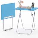 2 x Folding TV Tray Set of 2, Foldable TV Dinner Tray Table, Snack Side Table, Small TV Trays for Living Room, Small Spaces (Blue), 2PCS