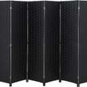 Room Divider Wood Screen 6 Panel Folding Portable Partition Screens Wooden Mesh Woven Design Room Screen Divider for Home Office (Black)