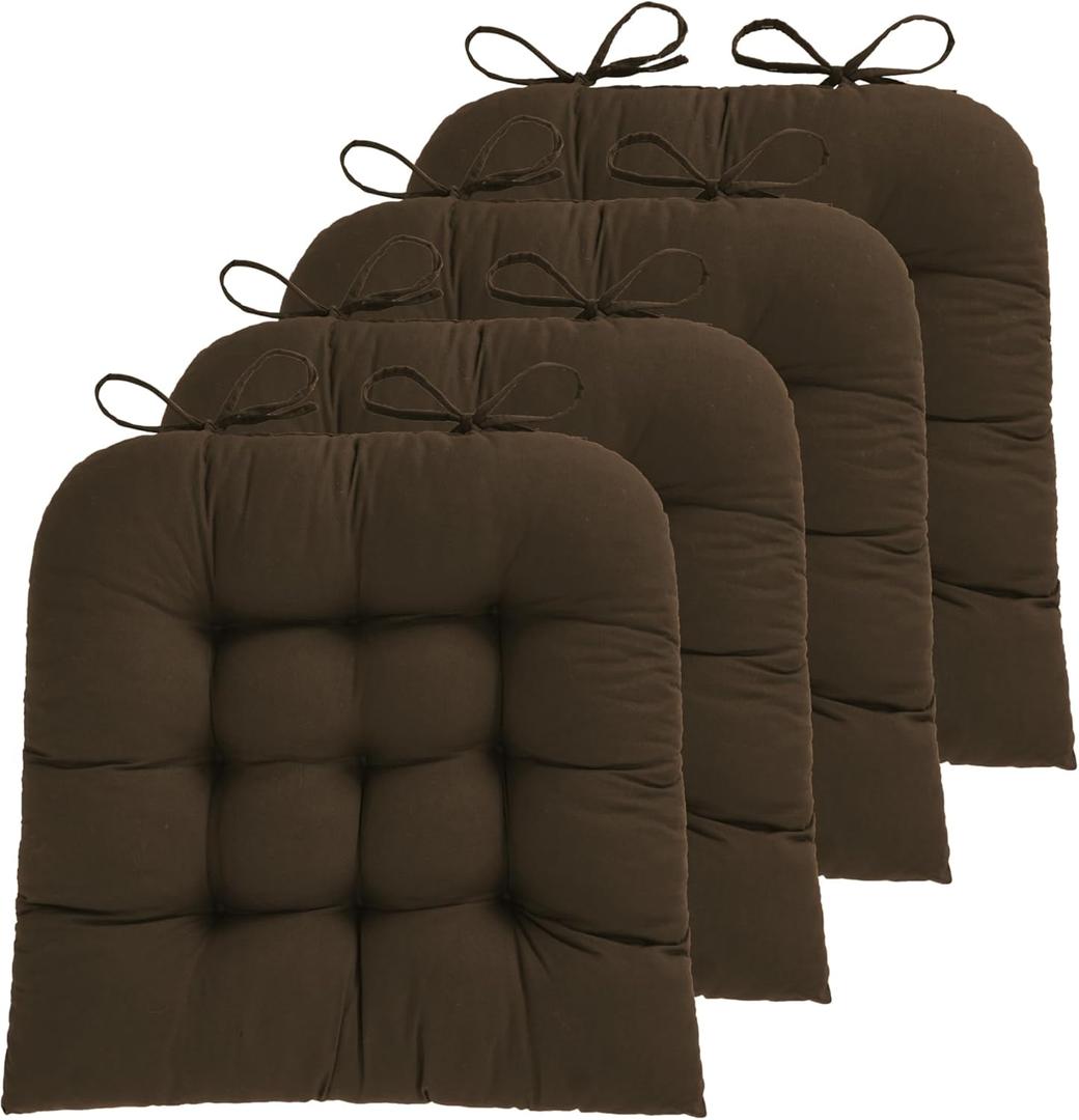 ELFJOY Chair Cushions for Dining Chairs Set of 4 Kitchen Seat Cushion Round Corner Indoor Seat Pad with Ties for Kitchen Living Office Room (Coffee) 17x17 Inch