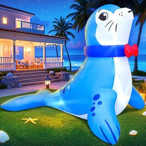 7 FT Seal Inflatable Decoration, Spring Inflatable Blow Up Animal Decorations Built LED Lights for Outdoor Yard Farm Lawn Holiday Garden Birthday Party