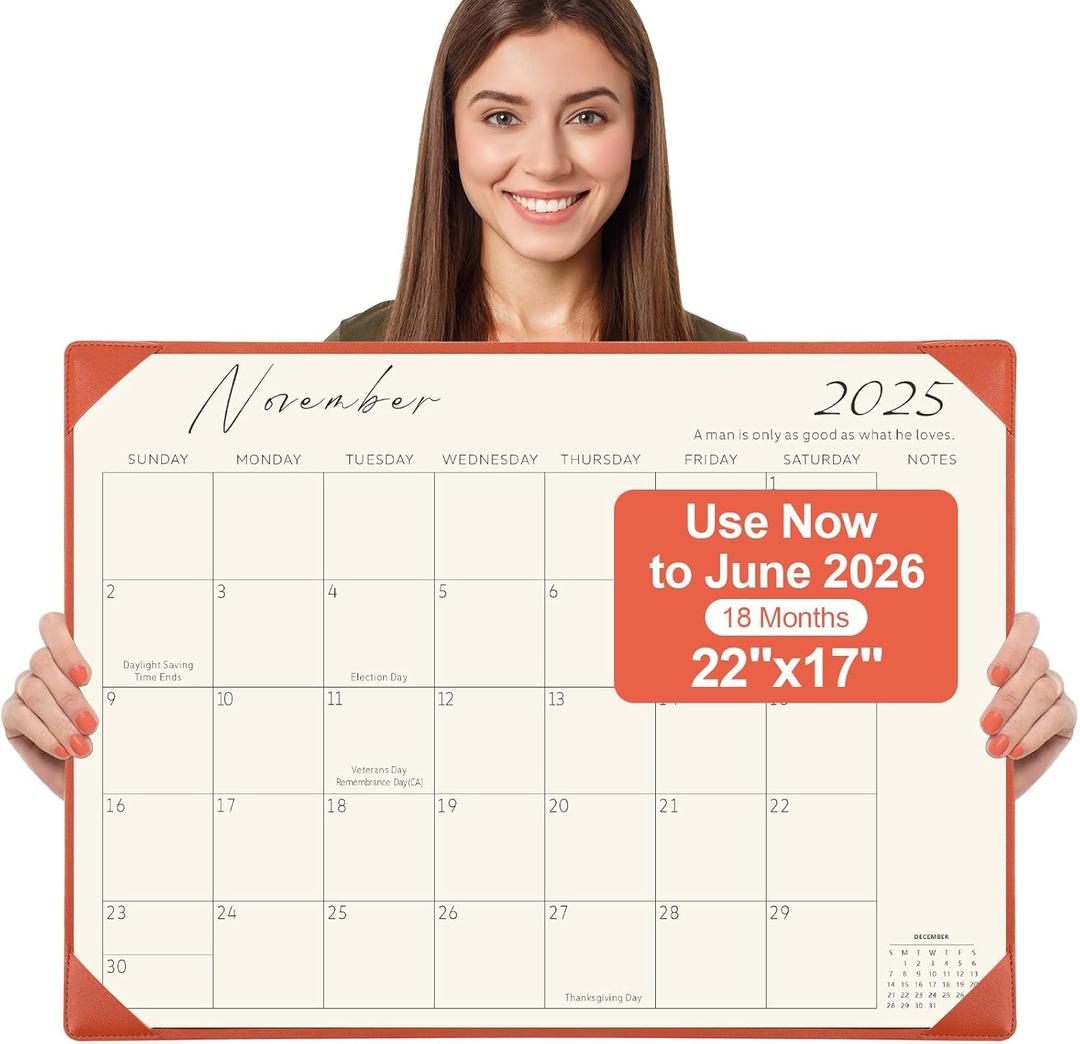 Gannyfer Desk Calendar 2025-2026 with Desktop Mat, Simplified Large 22" x 17" Desktop Pad Calendar, 18-Month Table Calendar from Jan 2025 to Jun 2026, Office Supplies Perfect for Home School and Office - Orange