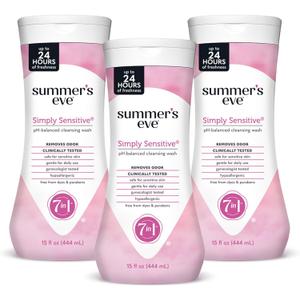 3 x Summers Eve Simply Sensitive All-Over Daily Feminine Wash, Gentle pH-Balanced Body Wash for Women, Feminine Care to Remove Vaginal Odor, Gynecologist Tested, 15 Fl Oz, Pack of 3