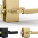 Mega Handles Ridge Privacy Door Handle - 1 Pack Interior Reversible Gold Door Handle, Heavy Duty Bed & Bath Door Handles with Privacy Door Lock, Fits All Standard Doors - Satin Brass