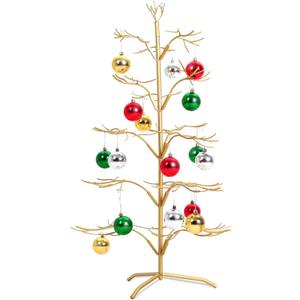 Liliful Christmas Metal Ornament Display Tree and Jewelry Organizer, 36 Inches Wire Ornament Stand Wrought Metal Christmas Tree Ornament Holder with 5 Tiers of Branches for Necklace Accessory, Gold