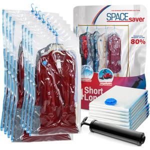 Hanging Vacuum Storage Bags for Clothes & Coats  8 Pack (4 Small & 4 Large) Vacuum Seal Garment Bags for Hanging Storage  Space Saving Compression Bags for Clothing, Jackets  Transparent