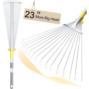 JARDINEER Adjustable Rakes for Leaves, Large Garden Leaf Rake for Lawns Grass with 7-23" Expandable Head, Yard Collapsible Rake for Camping (64 inches)