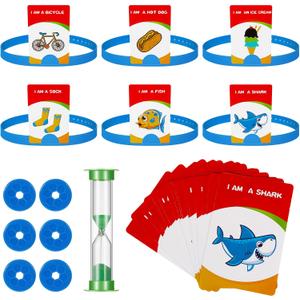 Sumind Headband Game Fun Heads Up Guessing Game Quick Question Cards Set Includes Headbands, Picture Cards, Scoring Coins, Sand Clock(Cute Style)