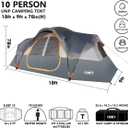 UNP Camping Tent 10-Person-Family Tents, Parties, Music Festival Tent, Big, Easy Up, 5 Large Mesh Windows, Double Layer, 2 Room, Waterproof, Weather Resistant, 18ft x 9ft x78in