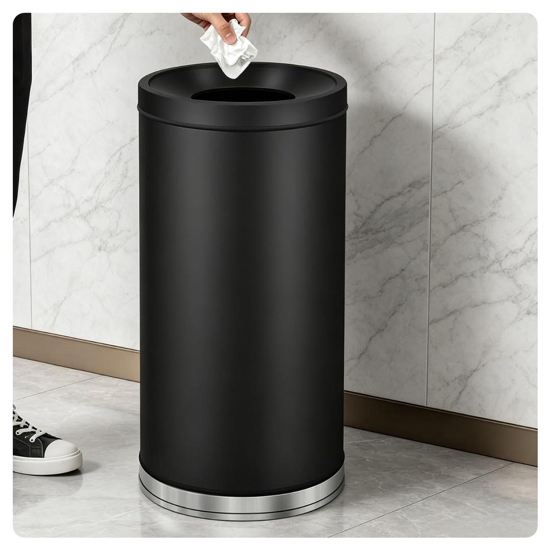 Commercial 13 Gallon Trash Can with Open Top, Matte Black Stainless Steel