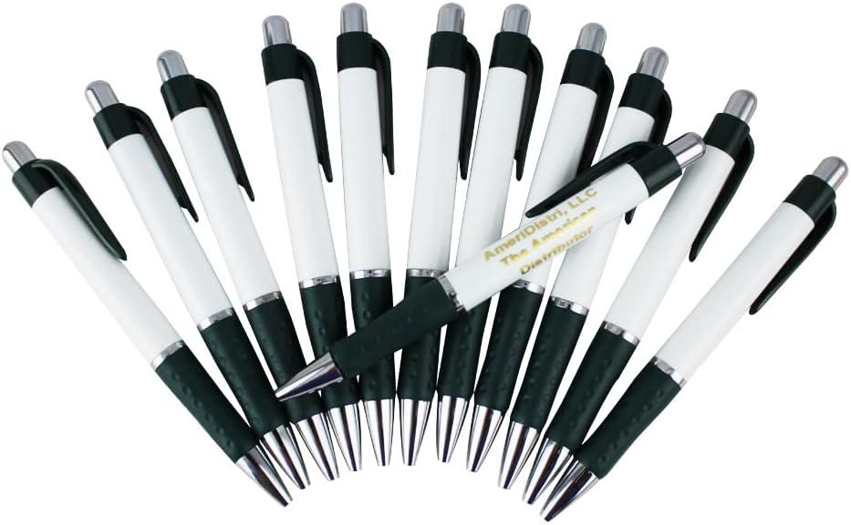 EZPENCILS & GIFTS - Gripper Ballpoint Pens - FREE PERSONALIZATION - Silver Accents on Solid White Color Body and Green Ergocomfort Grip - pack of 80