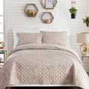 Jungalow Abrazo 3-Piece Quilt Set, Lightweight Coverlet Set, Quilted Bedding Set with Shams for All Seasons, Full Queen Size, Taupe