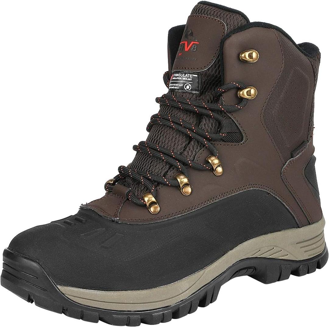 NORTIV 8 Men's Insulated Waterproof Construction Hiking Winter Snow Boots (Dark/Brown/Black/1)
