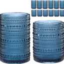 Vintage Glassware Drinking Glasses Set of 12,Blue 12oz & 15oz Hobnail Glass Cups,Embossed Water Tumbler,for Beer,Cocktail,Whiskey,Juice and Various Mixed Drinks- 1 Cleaning Brush
